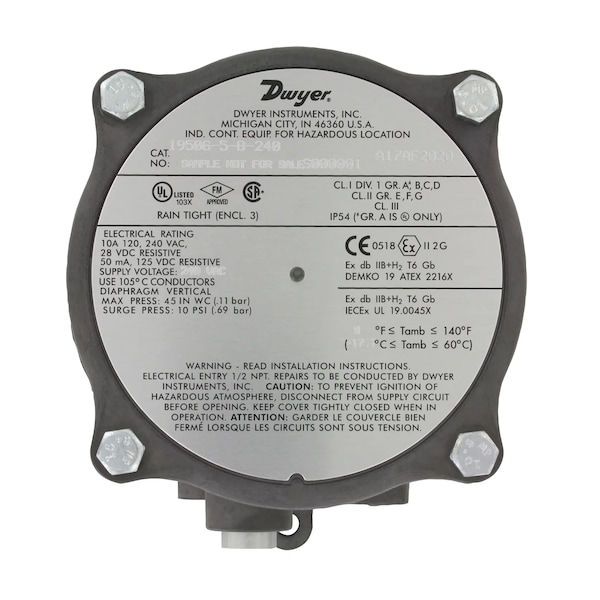 Pressure Switch, Standard, SPDT, 1/8" FNPT, 0.4 to 1.6 in  H2O Range
